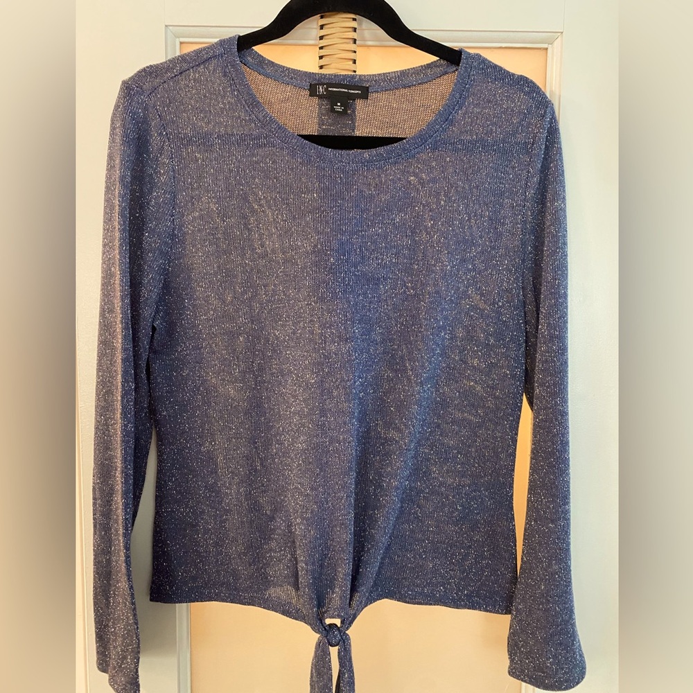 INC International Concepts  BLUE Metallic Casual Sweater  Tie Top Medium